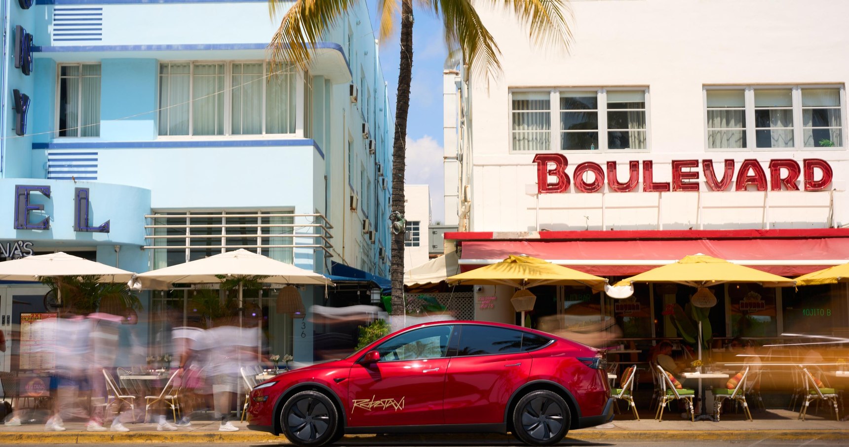 A robotaxi Model Y on a Miami street